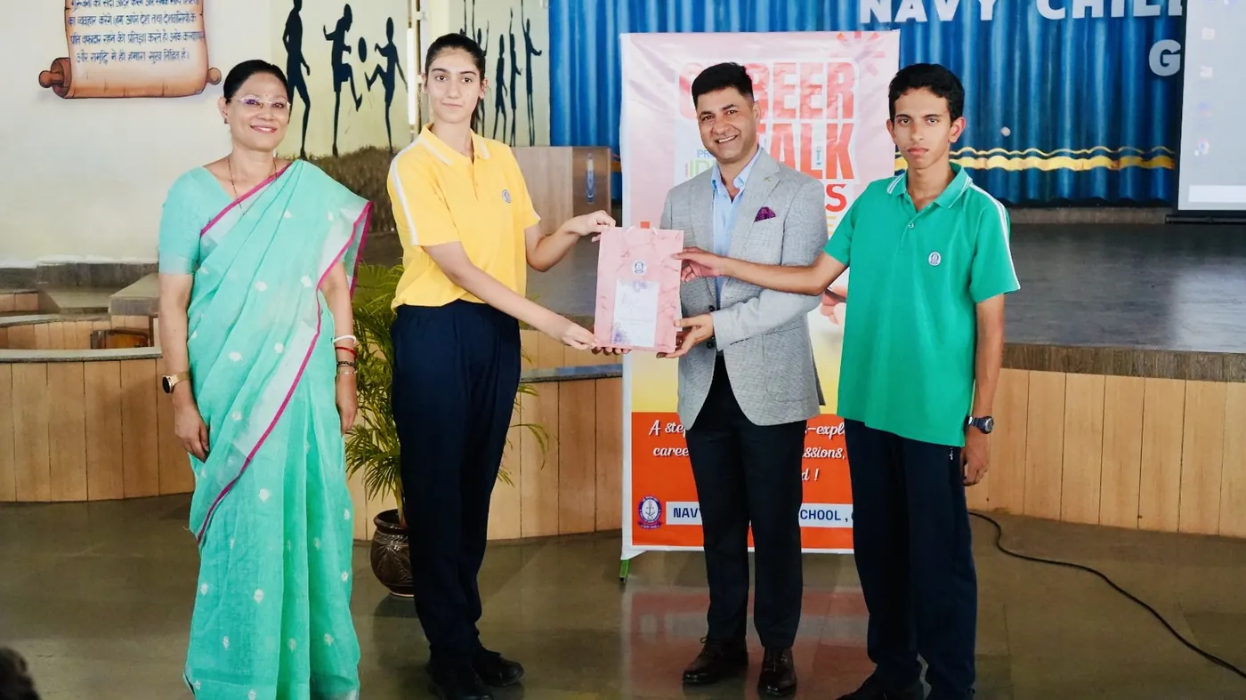 Felicitation ceremony at Navy Children School Goa with school principal and students