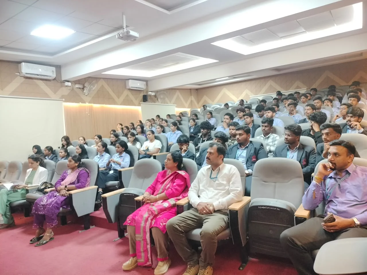 Students and faculty attending aviation careers session in MVM College seminar hall